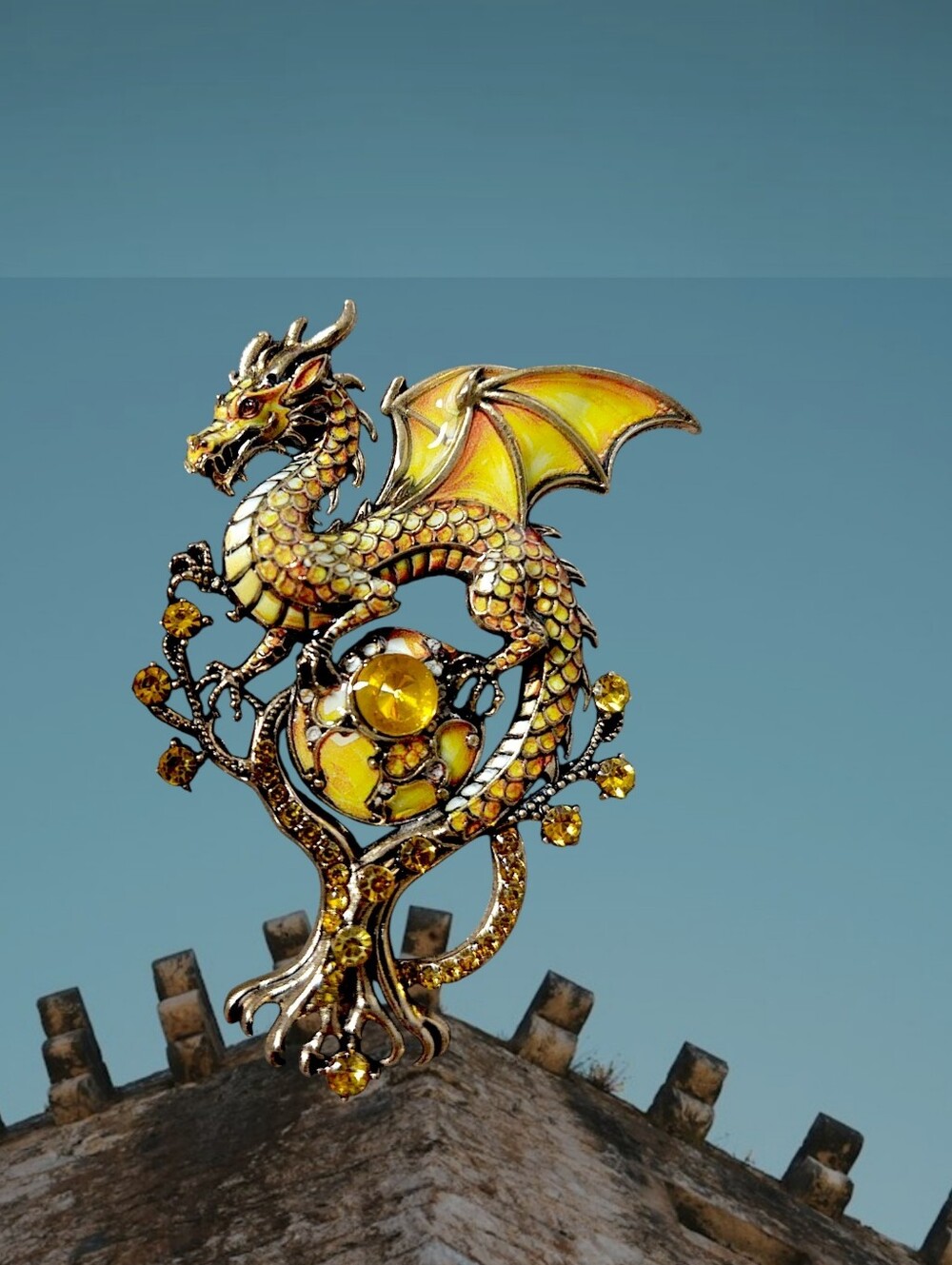 Sunset Enamel Dragon Brooch Pin